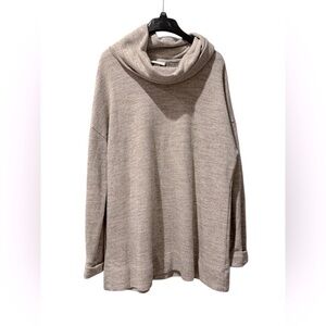 Pure Energy Womens Creme Grey Pattern Turtleneck Long Sleeve Sweater Top Sz 1X